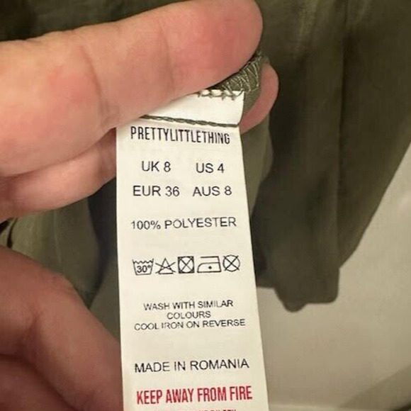 NWT PrettyLittleThing Satin Wrap Mini Dress Olive Green US 4 Long Sleeve - Picture 6 of 8